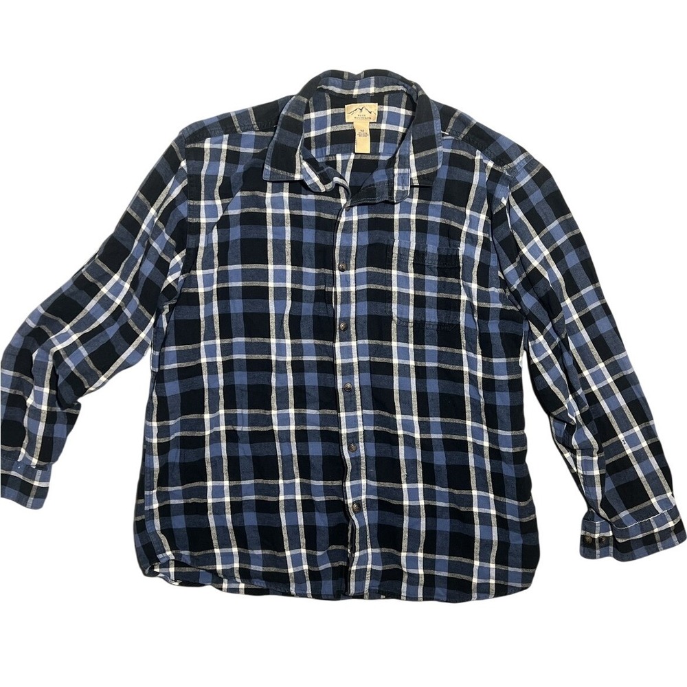 Blue Mountain Men's XLT‎ Blue Black Plaid Flannel Casual Button Down Shirt Long